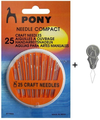 Pony compact needle set, Needle threader Hand Sewing Needle(Universal Needle All Size Pack of 25)