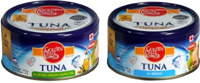 Golden Prize Tuna in Brine and Tuna in Extra Virgin Olive Oil (2 x 185gms Each) Slices 370 g(Pack of 2)