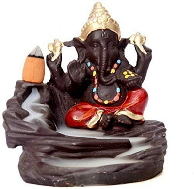 LAYING STYLE Monk Ganesha Smoke Backflow Decorative Showpiece  -  12 cm(Polyresin, Red)