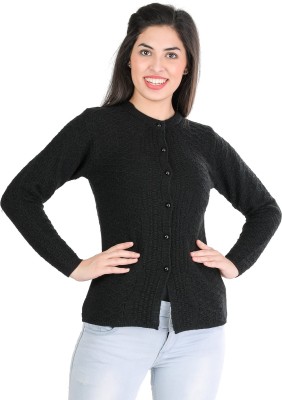 TAB91 Self Design Round Neck Casual Women Black Sweater at flipkart