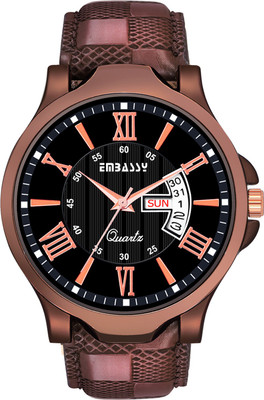 Embassy Casual Black Dial Day And Date Designer Analog Watch - For Men