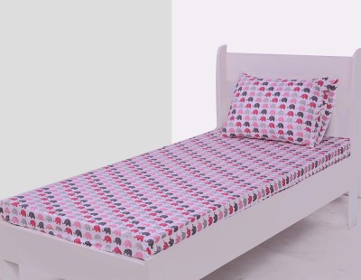Bacati 200 TC Cotton Single Printed Flat Bedsheet(Pack of 1, Pink, Grey)