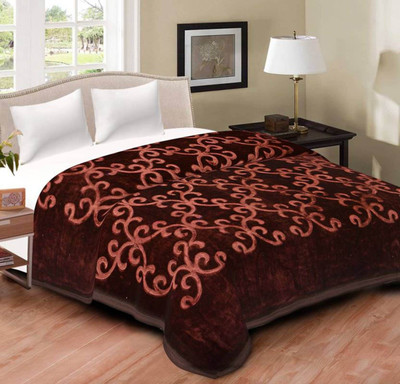 Oshano Floral Double Mink Blanket for  Heavy Winter(Polyester, Brown)