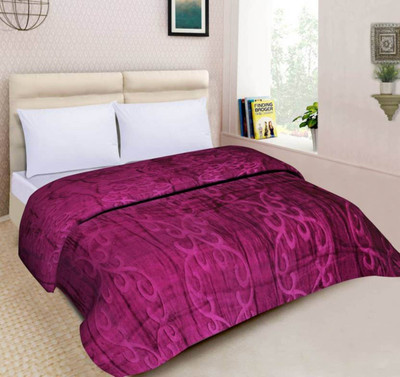 Oshano Floral Double Mink Blanket for  Mild Winter(Polyester, Purple)