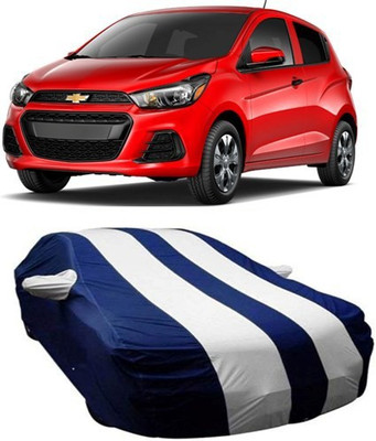 TheProtect Car Cover For Chevrolet Spark (With Mirror Pockets)(White, Blue)