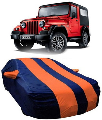 SMR Store Car Cover For Mahindra Thar (With Mirror Pockets)(Orange, Blue)