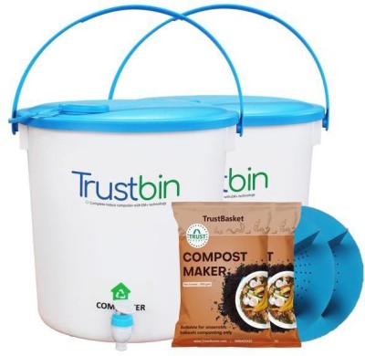 TrustBasket -Trust Bin-Indoor composter kit for a family of 2 members (Set of two 14 ltrs bins) Garden Tool Kit(2 Tools)