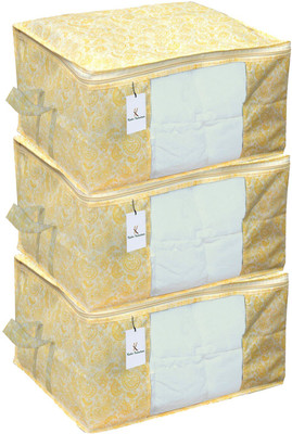 KUBER INDUSTRIES Flower Underbed Storage Bag, Set of 3 Pc CTKNEW230 CTKNEW0230(Yellow)