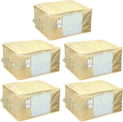 KUBER INDUSTRIES Flower Underbed Storage Bag, Set of 5 Pc Size ,CTKNEW232 CTKNEW0232(Yellow)