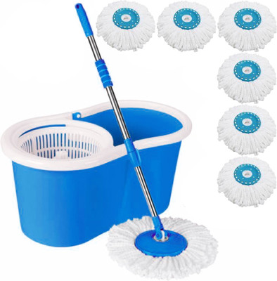V-MOP Classic Magic Dry Bucket Mop With 7 Refill Mop Set(Blue)