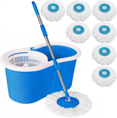 V-MOP Classic Magic Dry Bucket Mop With 8 Refill Mop Set(Blue)