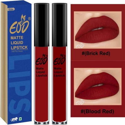 EOD Soft Matte Kiss Proof Vegan Made in India Liquid Lipstick Long Wearing Set of 2 Lip Gloss Set no 76(Maroon, Blood Red, 6 ml)