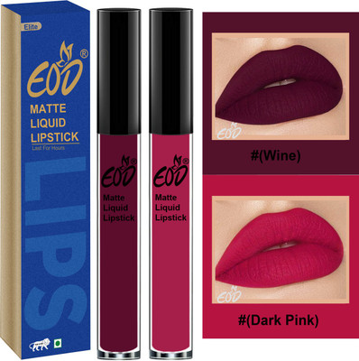 EOD Soft Matte Kiss Proof Vegan Made in India Liquid Lipstick Long Wearing Set of 2 Lip Gloss Set no 81(Wine, Dark Pink, 6 ml)