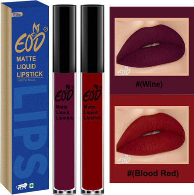 EOD Soft Matte Kiss Proof Vegan Made in India Liquid Lipstick Long Wearing Set of 2 Lip Gloss Set no 82(Wine, Blued Red, 6 ml)