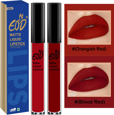 EOD Soft Matte Kiss Proof Vegan Made in India Liquid Lipstick Long Wearing Set of 2 Lip Gloss Set no 13(Orangish Red, Blued Red, 6 ml)