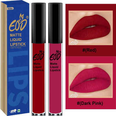 EOD Soft Matte Kiss Proof Vegan Made in India Liquid Lipstick Long Wearing Set of 2 Lip Gloss Set no 25(Red, Dark Pink, 6 ml)