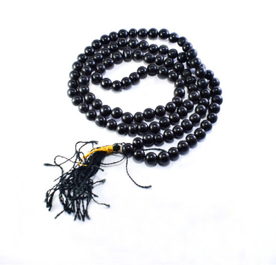 SPRIGEMS Natural Chalcedony Mala(77.410 gms) Black Hakik Mala/108 Beads Mala For Unisex Agate Stone Chain