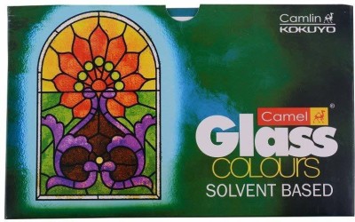 Camlin Glass Colour - 20 ml Each, 5 shades with Black Outliner And Solvent Base(Set of 5, Green)