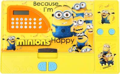 saburi Minion Gadget Pencil Box Best Quality With Calculator--Jumbo Pencil Box-Kids Multi Purpose Art Plastic Pencil Box (Set of 1, Yellow) Geometry Box