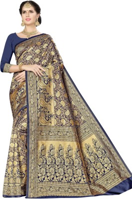 manvaa Woven Banarasi Silk Blend Saree(Dark Blue)