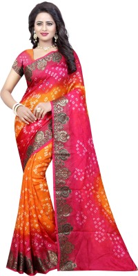 The Fashion Outlets Woven Bandhani Silk Blend, Cotton Silk Saree(Pink, Orange)