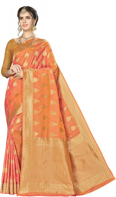 manvaa Woven Banarasi Silk Blend Saree(Orange)