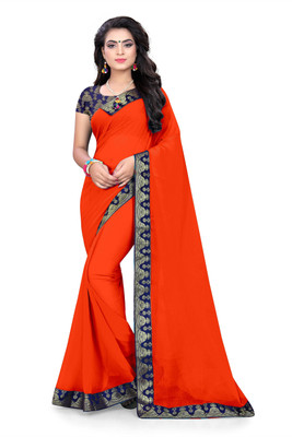 RASIKAA Solid/Plain Bollywood Chiffon Saree(Orange)