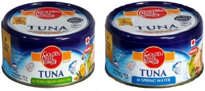 Golden Prize Tuna in Extra Vigin Olive Oil and Tuna in Springwater (2 x 185gms Each) Slices 370 g(Pack of 2)