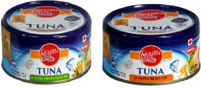 Golden Prize Tuna in Extra Virgin Olive Oil and Tuna in Soya Bean Oil (2 x 185gms Each) Slices 370 g(Pack of 2)