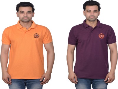 La Milano Solid Men Polo Neck Purple, Orange T-Shirt