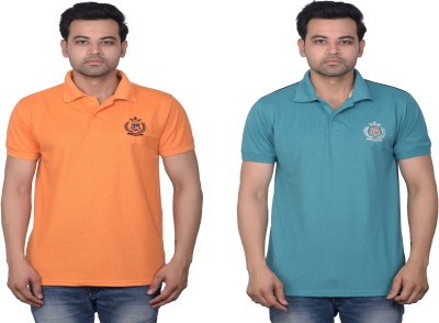 La Milano Solid Men Polo Neck Light Blue, Orange T-Shirt