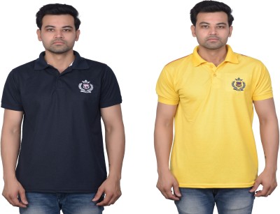 La Milano Solid Men Polo Neck Dark Blue, Yellow T-Shirt