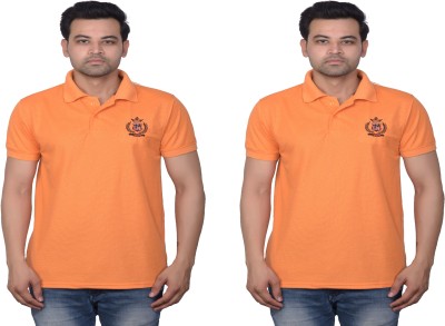 La Milano Solid Men Polo Neck Orange T-Shirt