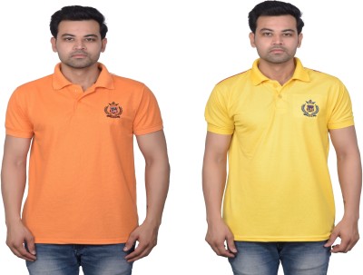 La Milano Solid Men Polo Neck Orange, Yellow T-Shirt