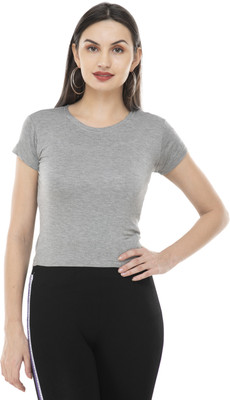 Kritimaa Casual Short Sleeve Solid Women Blue Top