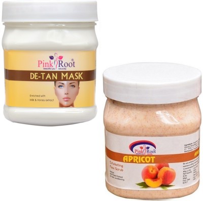 PINKROOT DE TAN MASK 500GM WITH APRICOT SCRUB 500GM(2 Items in the set)