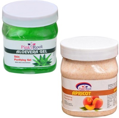 PINKROOT ALOEVERA GEL 500GM WITH APRICOT SCRUB 500GM(2 Items in the set)