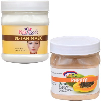 PINKROOT DE TAN MASK 500GM WITH PAPAYA SCRUB 500GM(2 Items in the set)