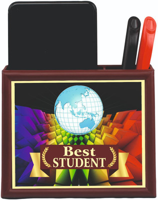 Aark India 2 Compartments ABS Plastic Best Student - Printed On It. (PC00914) Desk Organizer(Brown)