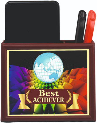 Aark India 2 Compartments ABS Plastic Best Achiever - Printed On It. (PC00908) Desk Organizer(Brown)