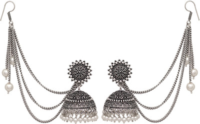V L INTERNATIONAL Designer Pearl Beads Silver Plating Oxidised Girls Jhumki Alloy Jhumki Earring