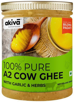 Akiva Superfoods Garlic & Herbs Flavour A2 Pure Desi Cow Ghee 500 g Plastic Bottle