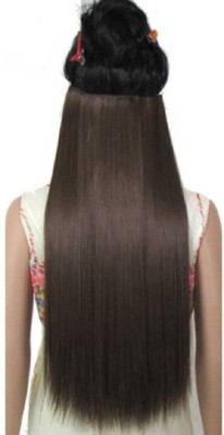 Styllofy Natural Brown Straight hair with 5 Clip Hair Extension