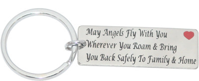 Aura May Angels Fly With You Drive Safe Engraved Stainless Steel Key Ring Key Chain