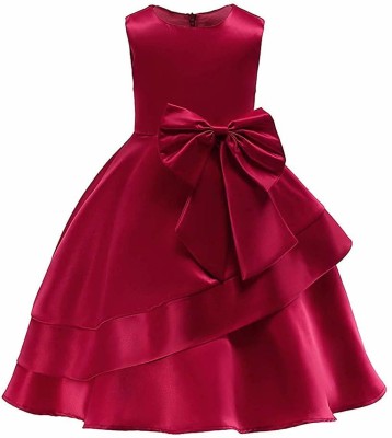 ROZZBY Girls Maxi/Full Length Party Dress(Maroon, Sleeveless)