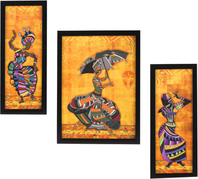 Indianara 3 PC SET OF FLORAL PAINTINGS WITHOUT GLASS 5.2 X 12.5, 9.5 X 12.5, 5.2 X 12.5 INCH Digital Reprint 13 inch x 10 inch Painting(With Frame, Pack of 3)