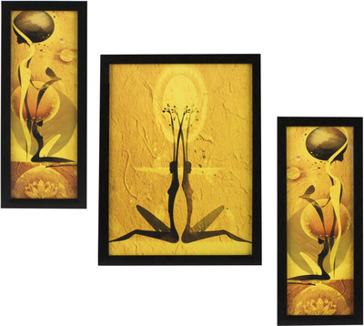Indianara 3 PC SET OF MODERN ABSTRACT PAINTINGS WITHOUT GLASS 5.2 X 12.5, 9.5 X 12.5, 5.2 X 12.5 INCH Digital Reprint 13 inch x 10 inch Painting(With Frame, Pack of 3)