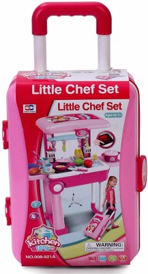 NCenterprise 2 in 1 Little Chef Kitchen Set with Light & Sound for 3+ Ages Kids (Pink)