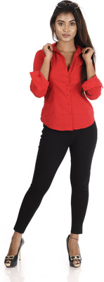 DISHARTS Women Solid Casual Red Shirt