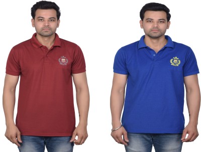 La Milano Embroidered Men Polo Neck Maroon, Blue T-Shirt